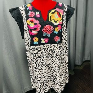 Giddy Up Glamour boutique dress - pink cheetah print - floral embroidered dress